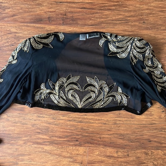 Vintage Black Sheer Beaded Cropped Top 100% Silk - Picture 5 of 5